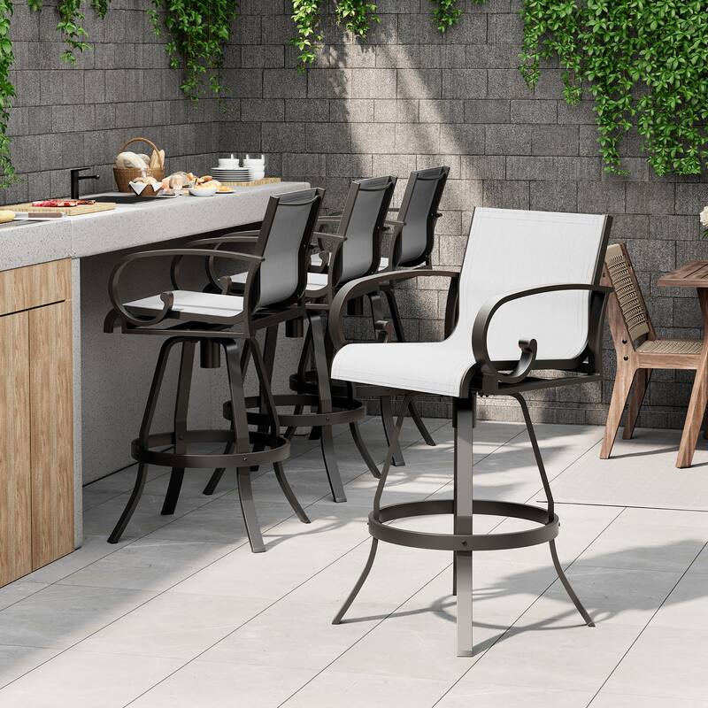 Outdoor Indoor Aluminum Patio Swivel Bar Stools Dining Chairs Sunbrella Textilene Fabric