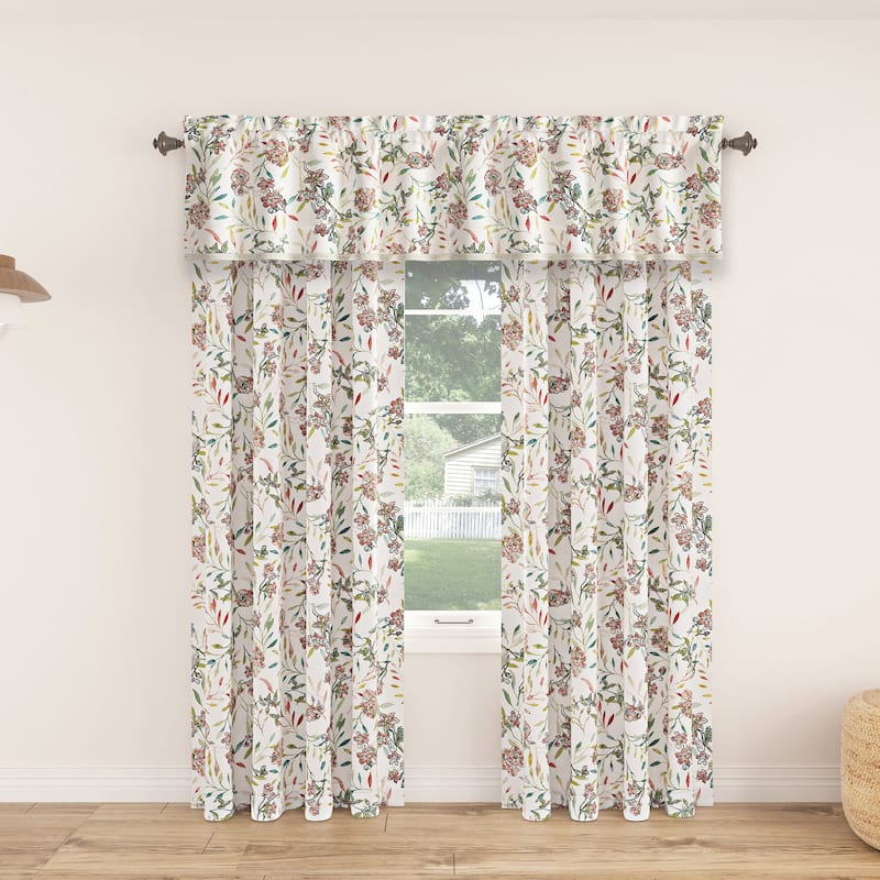 No. 918 Lily Garden Watercolor Floral Semi-Sheer Rod Pocket Curtain Valance - 54" x 18"