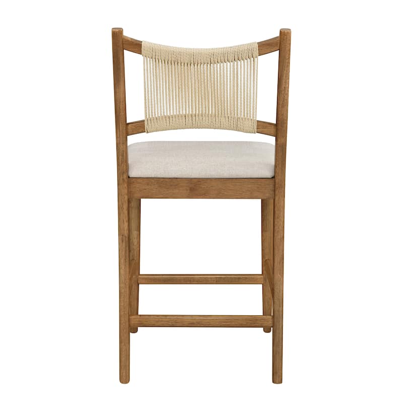 Christopher Knight Home - Arno Mid-Century Modern Upholstered Counter Stool with Rope Back and Solid Wood Frame Set - 21"W