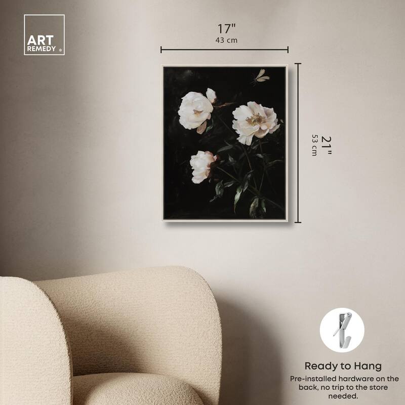 White Peony Nocturne Canvas by Art Remedy
