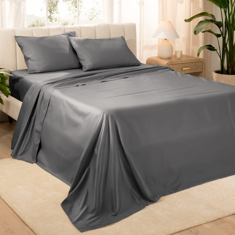 Bare Home Organic Cotton Sheet Set - Silky Smooth Sateen Weave - Twin - Grey
