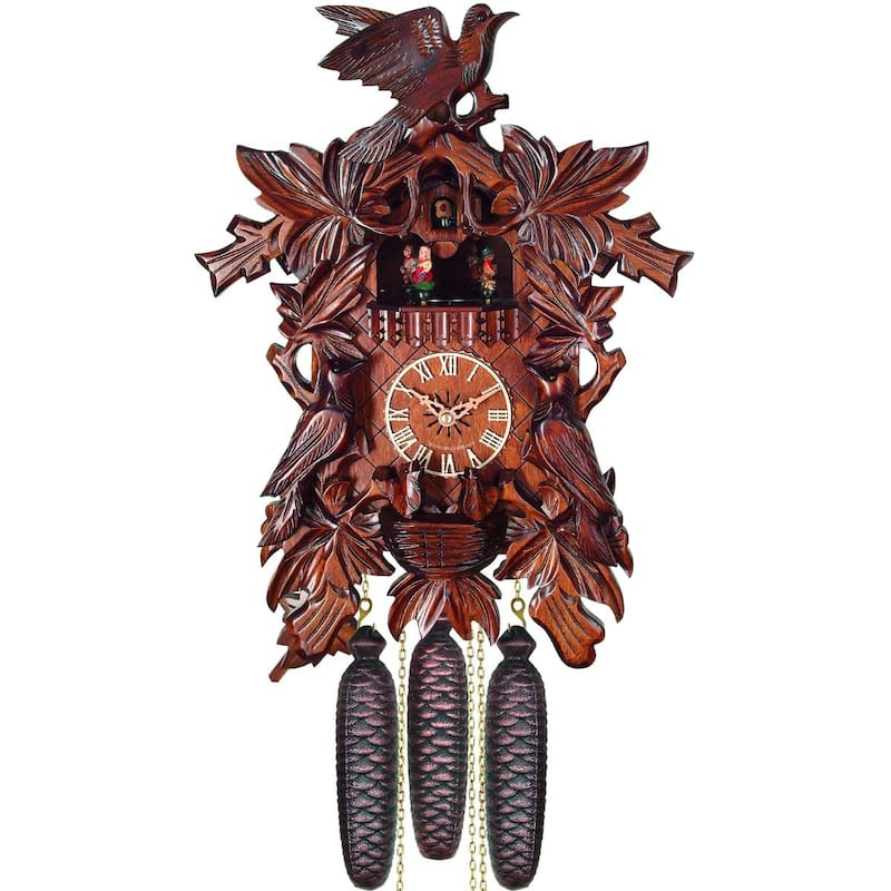 18" Brown, White, and Green Black Forest Carved with 8-Day Weight Driven Movement Full Size Cuckoo Clock