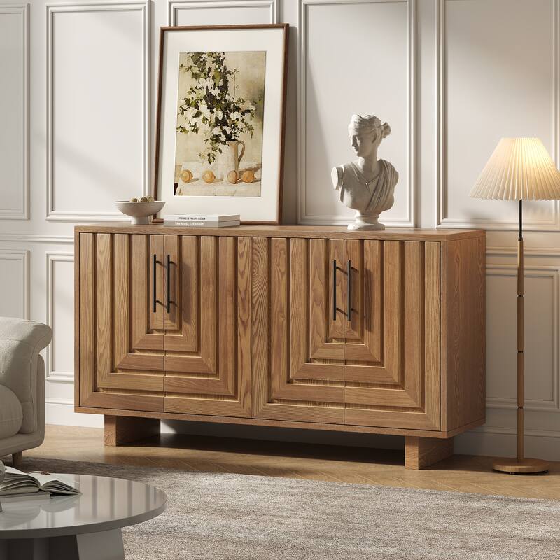 Christopher Knight Home - Lyra 59" Modern Sideboard Storage Cabinet with 4 Doors - Ash Veneer with Metal Handles - Natural