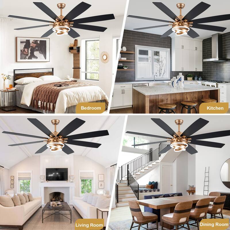 Cusp Barn 52"/72" Modern Large Dimmable LED Ceiling Fan with Lights and Remote, Reversible 8-Blade DC Motor DIY Shape Chandelier
