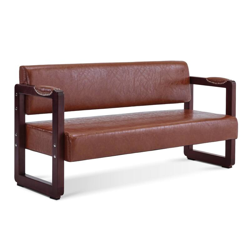 BarberPub Upholstered Waiting Room Chairs, Bench with Backrest, Faux Leather Armed Bench - 23"D x 61.2"W x 29.9"H