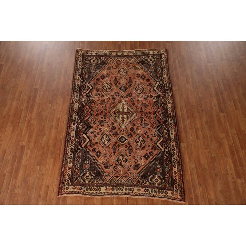 Tribal Shiraz Persian Vintage Area Rug Hand-Knotted Wool Carpet - 5'4"x 8'4"