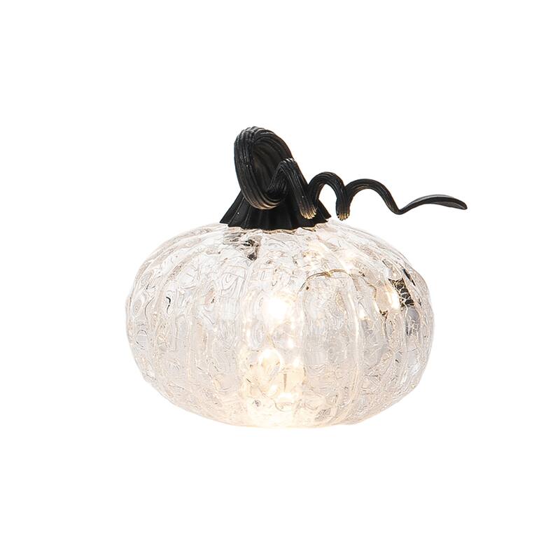 Transpac Glass 4.52 in. Clear Halloween Iridescent Light Up Pumpkin