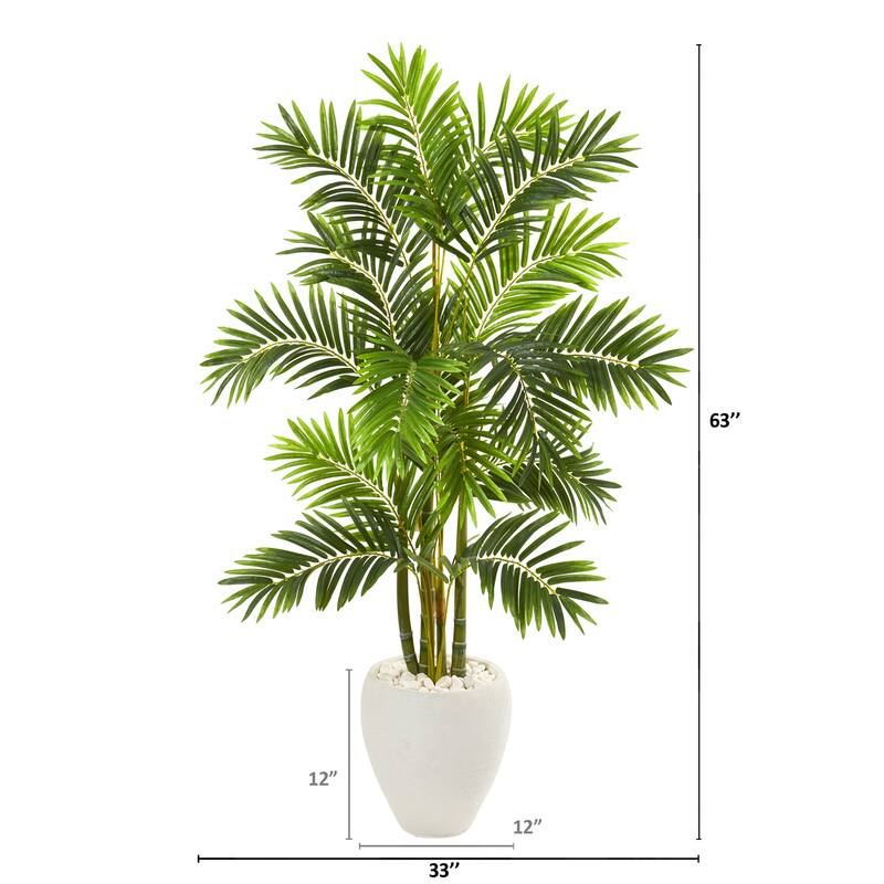Artificial Palm Tree 63In Indoor Tropical Decor, Lush Greenery in White Planter, Home Accent - Green - 61 Inches and Over