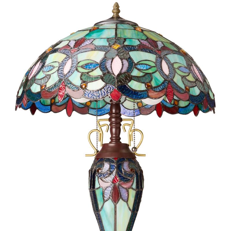 Winslow River of Goods Victorian Double Lit Stained Glass Dome Shade 24.5-Inch Table Lamp - 17.25" x 17.25" x 24.5"