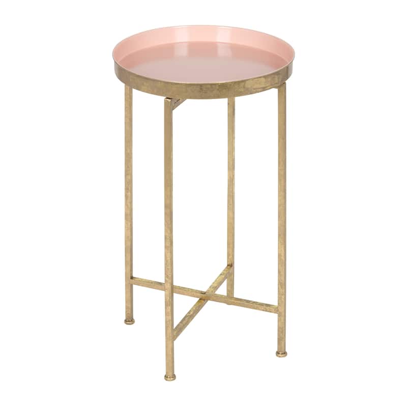 Kate and Laurel Celia Round Metal Foldable Tray Accent Table - Pink