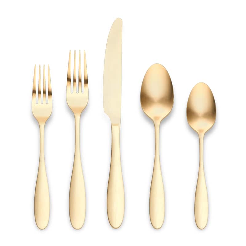 Ornative Amadea 18/0 Stainless Steel 20 Pieces Flatware Set - 10.63" H x 6.69" W x 2.76" D - Matte-Gold