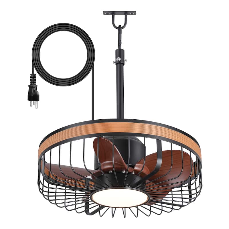 19" Waterproof Plug-in Outdoor Ceiling Fan with Light and Remote(5-Blade)