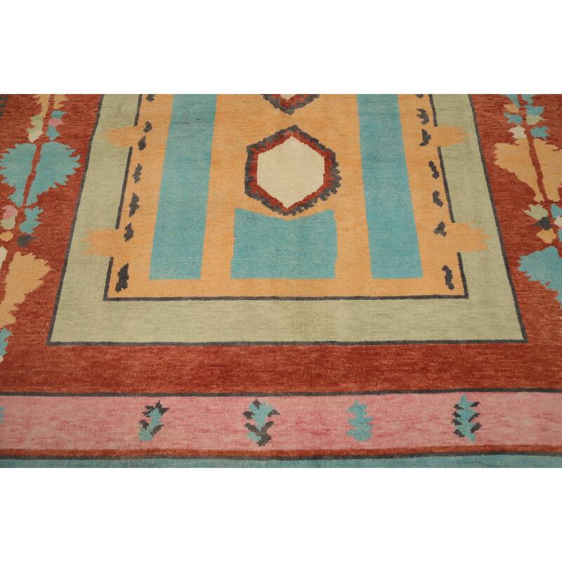 Hand Knotted Oriental 100% Wool Carpet Modern Geometric Multi-Colored Gabbeh Area Rug - 8' 10'' X 6' 3''