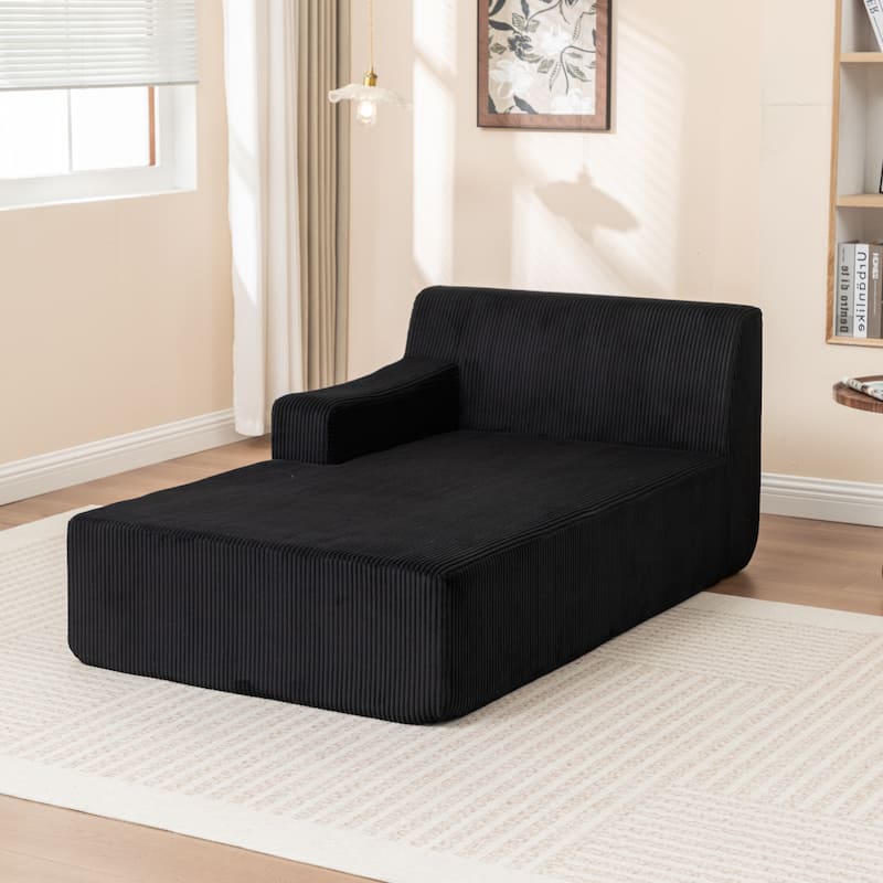 Oversized Chaise Lounge Chair, Upholstered Sofa Bed for Living Room, Corduroy Sleeper Couch Comfy Recliner Bedroom Reading Seat
