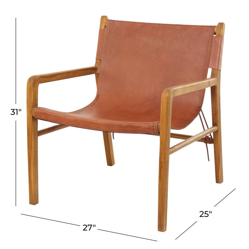 Teak Wood Living Room Accent Chair with Leather or Woven Cane Seat