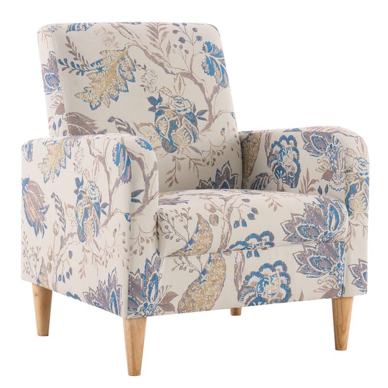 Set of 1 Fabric Upholstered Tufted Back Armchair with Natural Colored Legs
