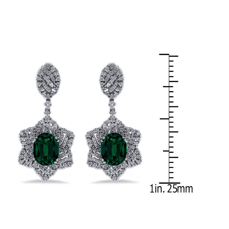 Auriya 4 9/10ct Fancy Oval-cut Emerald Halo Diamond Drop Earrings 1 1/4ctw 18k Gold