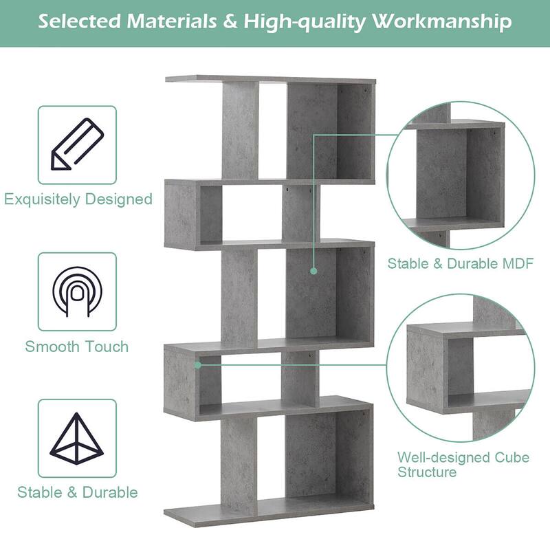 Gymax 2 PCS 5 Cubes Ladder Shelf Freestanding Bookshelf Display Rack