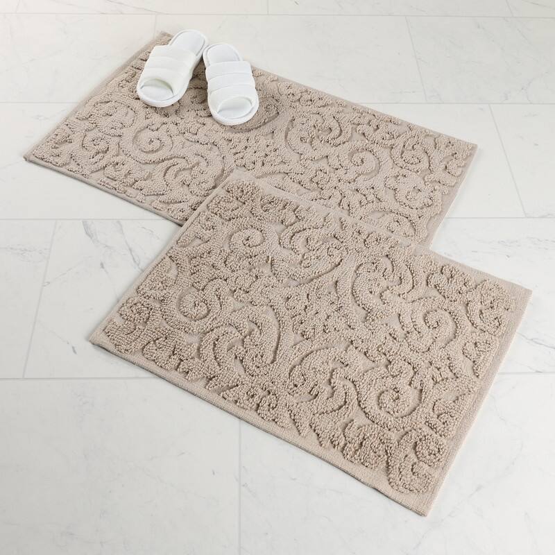 Superior Venere Floral Scroll Washable Bath Rug, Set of 2