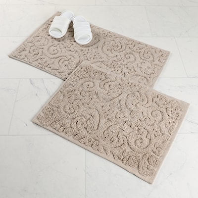 Superior Venere Floral Scroll Washable Bath Rug, Set of 2