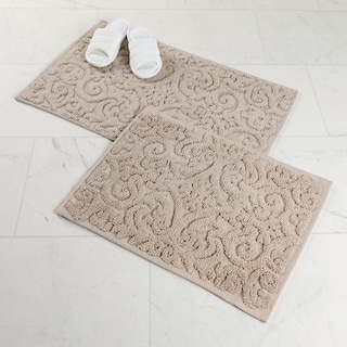 Superior Venere Floral Scroll Washable Bath Rug, Set of 2