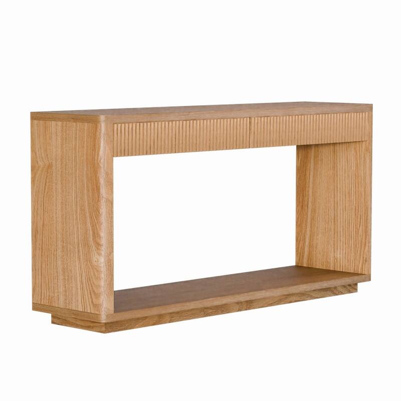 Modern 60-Inch Fluted Console Table with 2 Drawers for Living Room and Hallway Furniture Storage