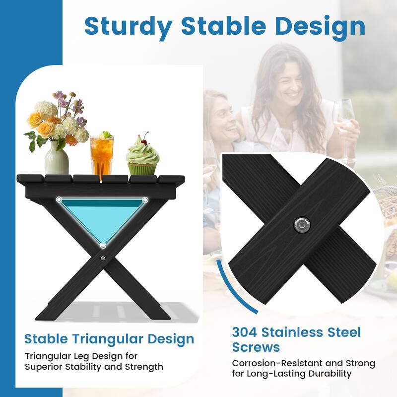 Outdoor Patio HDPE Foldable Side Table, Waterproof & Weather Resistant