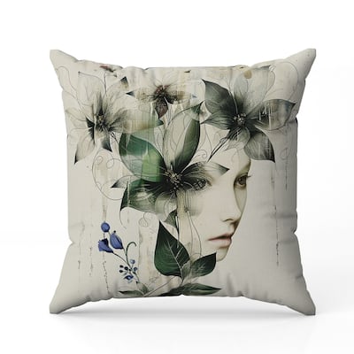 Flora Face Faux Suede Reversible Throw Pillow Green and Blue