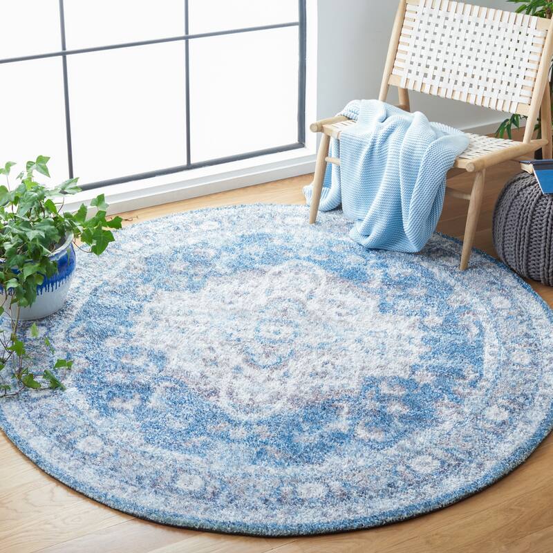 SAFAVIEH Handmade Classic Vintage Grozdana Transitional Polyester Rug - 6' Round - Blue/Grey