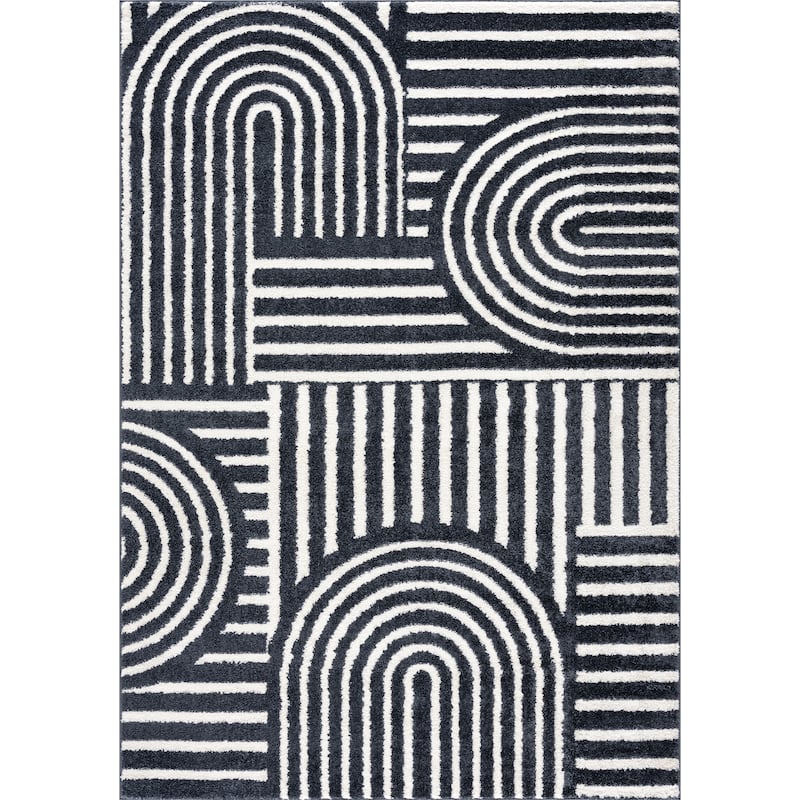 Abani Rugs Nuevo NUE120A Mid Century Arches Cream Black Area Rug