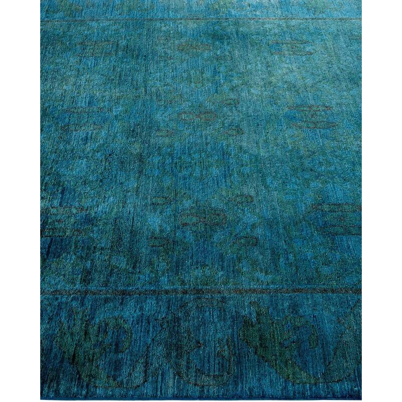 Overton Hand Knotted Wool Vintage Inspired Modern Contemporary Overdyed Blue Area Rug - 6' 0" x 9' 1"