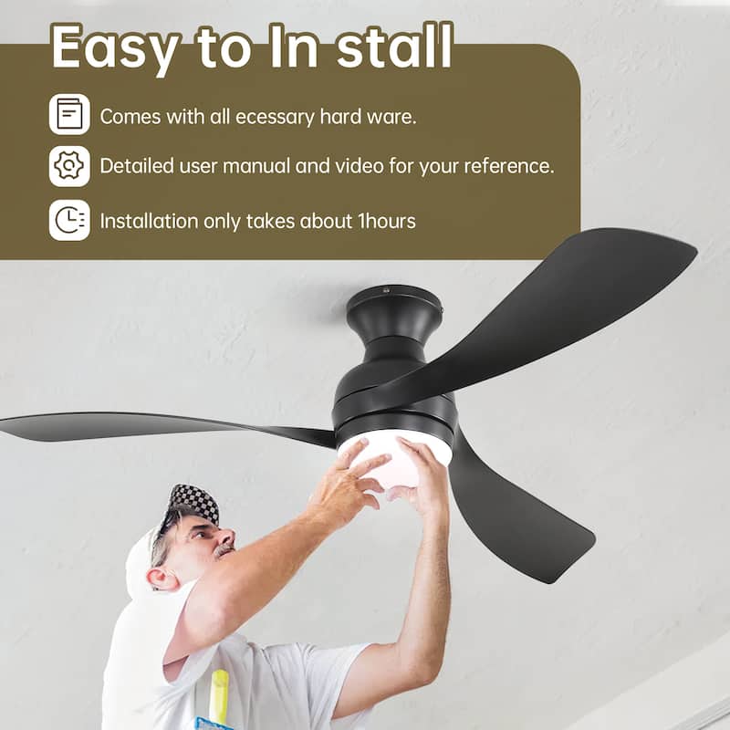 52-Inch Ceiling Fan With Light And Remote,DC Motor,Dimmable LED Light,3 White ABS Blades