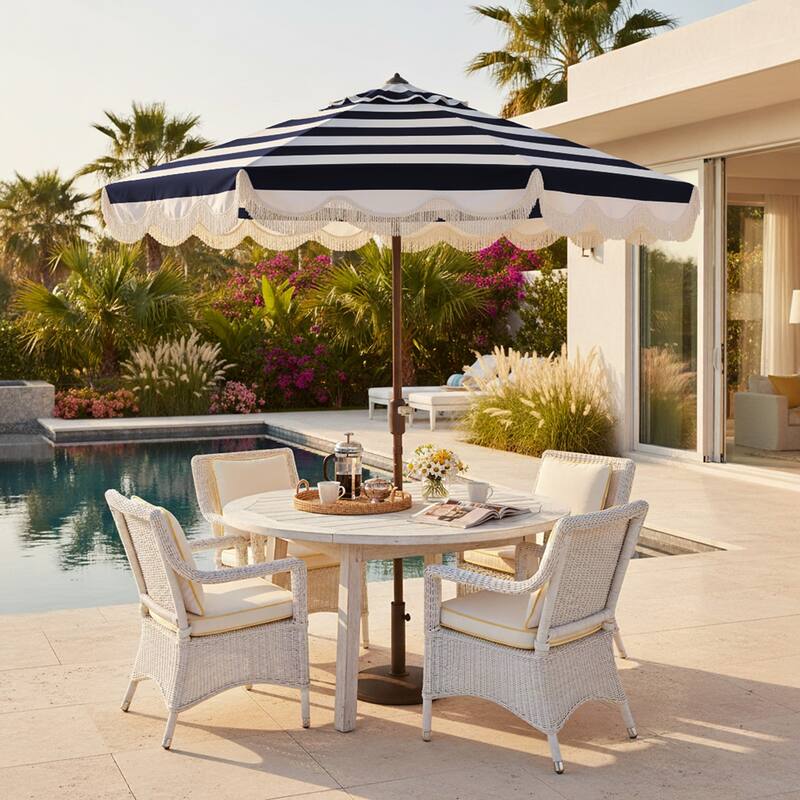 SAFAVIEH Outdoor Living Lucerna 9ft Crank Umbrella - Navy Striped