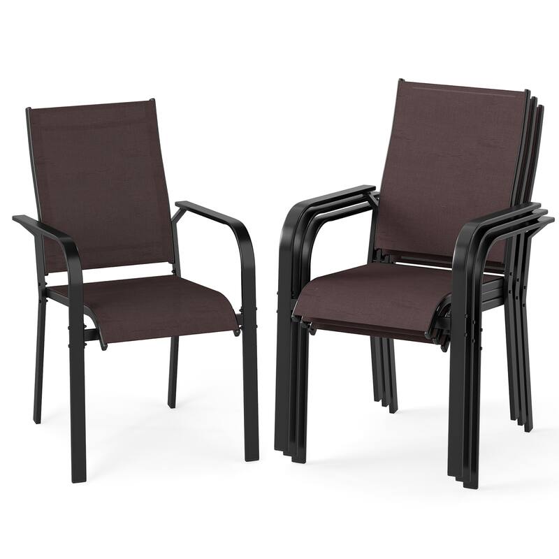 Gymax Patio Dining Chairs Set of 4 Stackable Outdoor Armchairs w/Metal - Brown