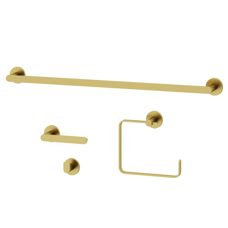VIGO Arden 4-Piece Bathroom Hardware Accessory Set with 24 in. Towel Bar, Toilet Paper Holder, Hand Towel Holder, Hook - Matte Brushed Gold