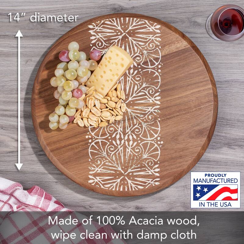 Mohave Round Acacia Wood Lazy Susan Turntable 14" Diameter for Serving Kitchen Organization Condiment Caddy