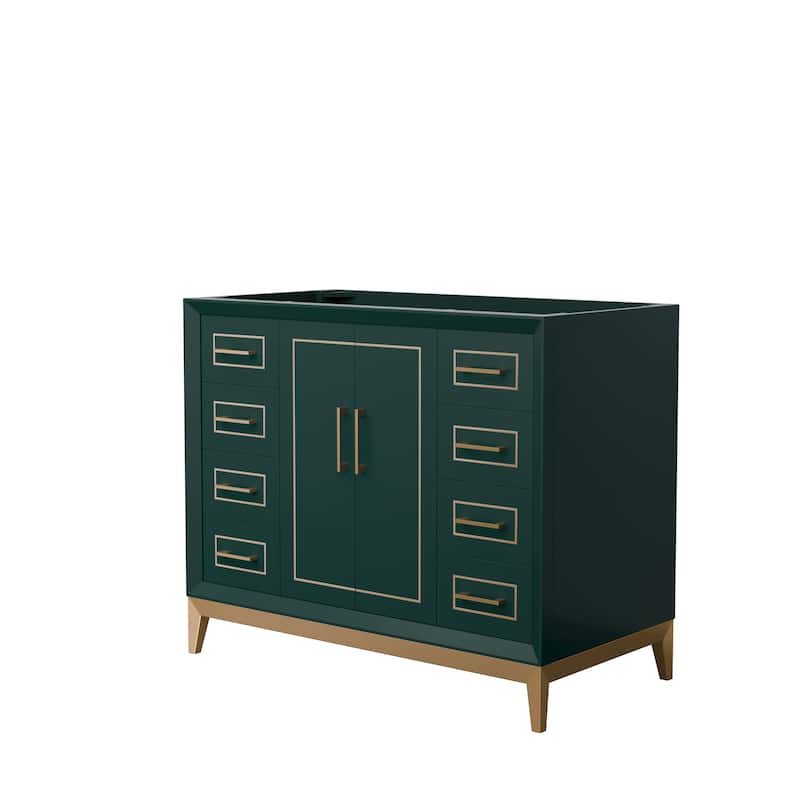 Marlena 42-Inch Single Vanity Cabinet - Green, Satin Bronze Trim, No Top