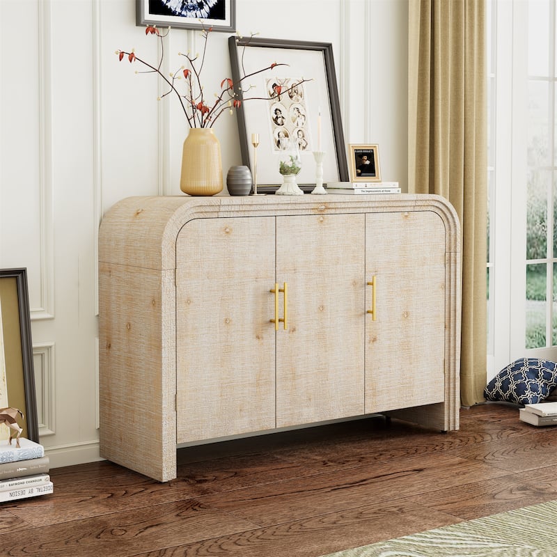 Curved Sideboard with Gold Handles and Adjustable Shelves
