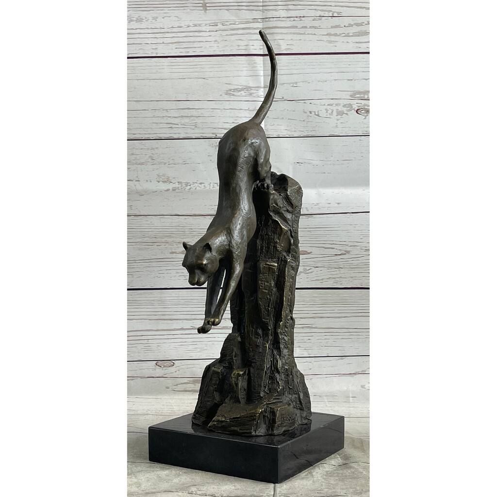 Panther Cougar Mountain Imitative Lion Imitative Cat Leaping Pouncing Down Bronze Sculpture Statue Art