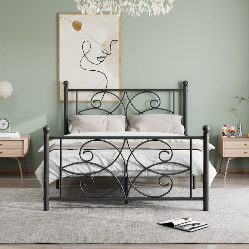 VECELO Metal Bed Frame with High Headboard and Footboard Platform Beds with Heavy Duty Mattress Foundation