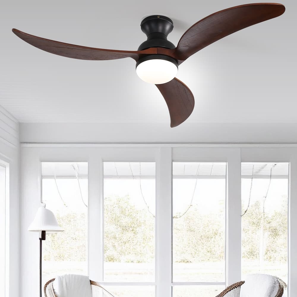 52 inch Smart Ceiling Fan Light with Remote Control with 3 Wood Blades,Flush Mount,Dimmable LED - 52 inch