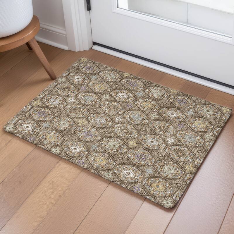 Machine Washable Indoor/ Outdoor Modern Hexi Chantille Rug