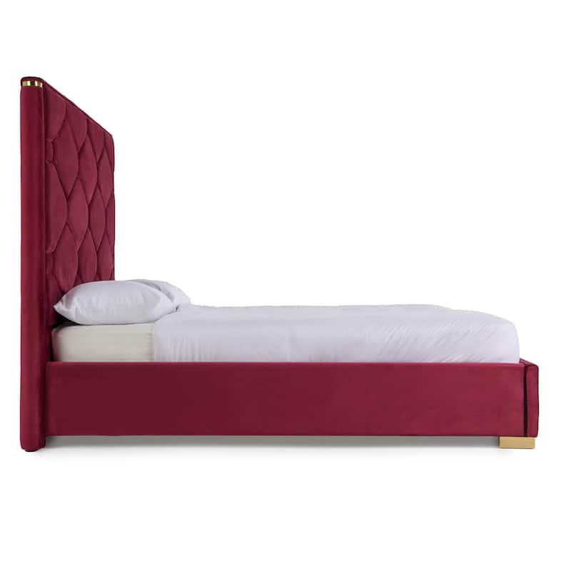 Modrest Janet Modern Red Velvet & Gold Bed