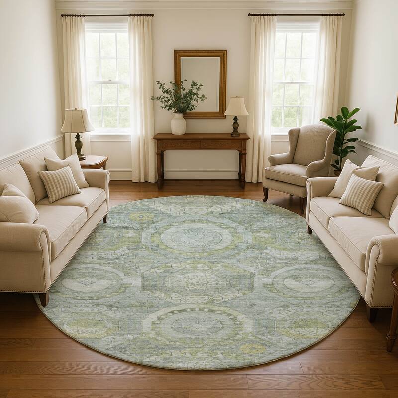 Premium Washable Super Soft Vintage Medallions Mayfield Rug - Sage - 8' x 8'