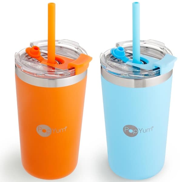 slide 2 of 9, PopYum 13oz Insulated Stainless Steel Kids' Cups, 2-Pack Orange and Blue