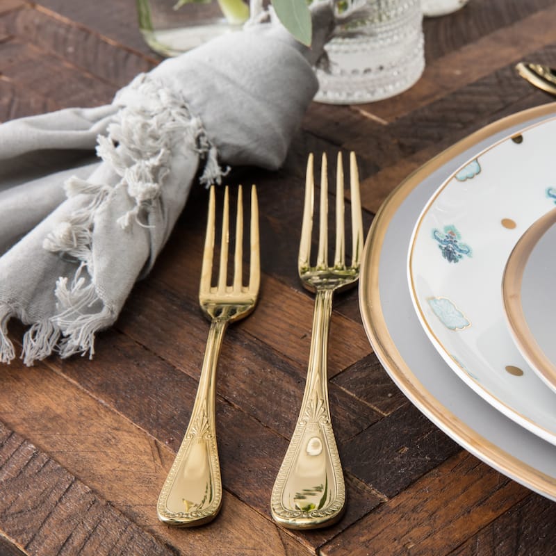 Fortessa Savoy 18/10 Stainless Steel, 5PC Flatware Set (Service for 1), Silver - 5 Piece Set - Brushed Gold - Service for 1