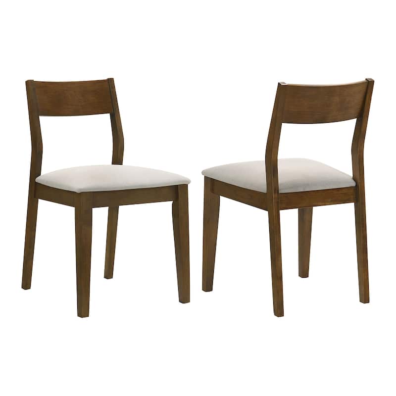 Set of 2 Upholstered Dining Side Chairs in Beige and Dark Brown - Dining Height - Dark Brown/Beige - Set of 2
