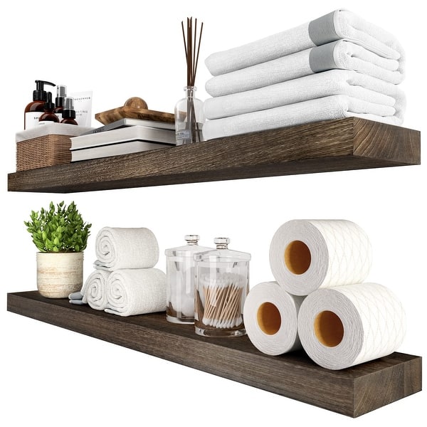 Floating Shelves 36 inches Rustic Natural Wood Shelf for Wall Set of 2 ...