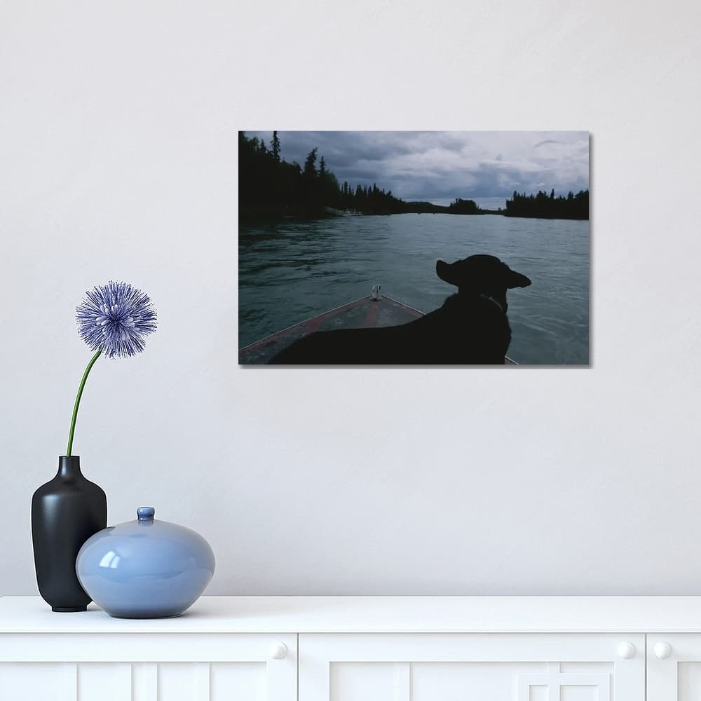 iCanvas "A Black Labrador Dog Travels Up The Kenai River On A Boat's Bow II" by Joel Sartore Canvas Print