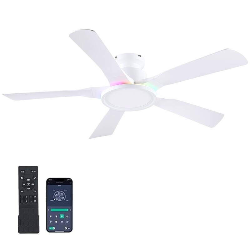 52 Inches Low Profile Flush Mount Ceiling Fan with LED Light,Reversible DC Motor - 52 Inches